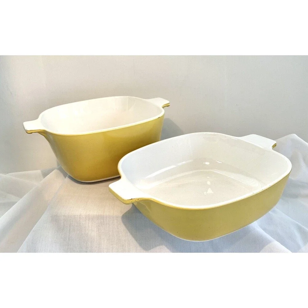 2 CORNING WARE P-1B 1 QT & P-1 3/4-B 1 3/4 QT HARVEST GOLD YELLOW CASSEROLE